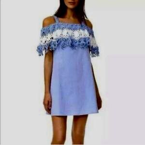 Michaela Buerger Paris Off Shoulder Crochet Dress Top Light Blue Size L
